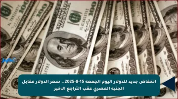 انخفاض جديد للدولار اليوم الجمعة 15-8-2025.. سعر الدولار مقابل الجنيه المصري عقب التراجع الأخير
